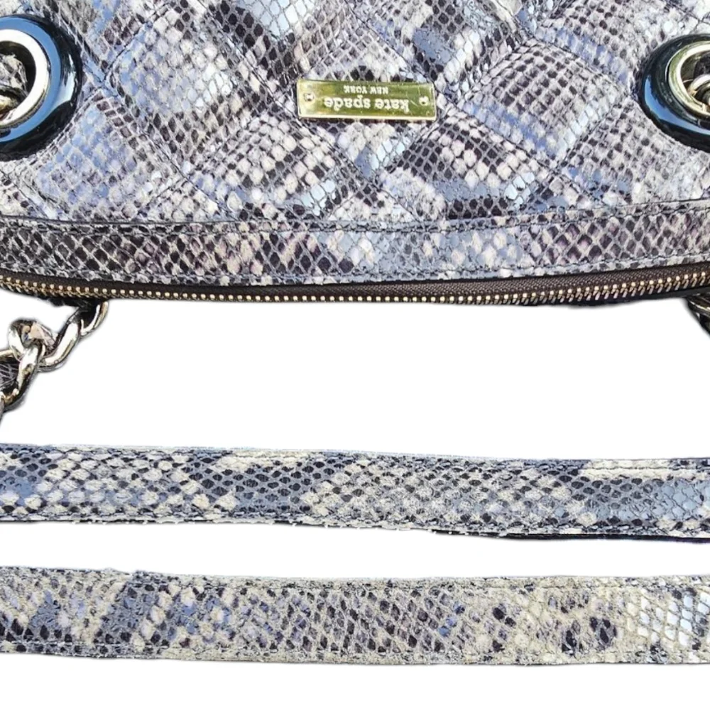 Kate Spade New York Snakeskin Print Shoulder Bag Chain Strap Neutral Python Look